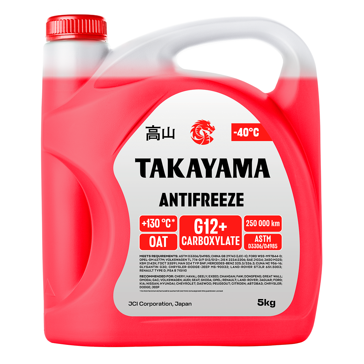 Жидкость охлаждающая низкозамерзающая Takayama Antifreeze G12+ red -40 5кг
