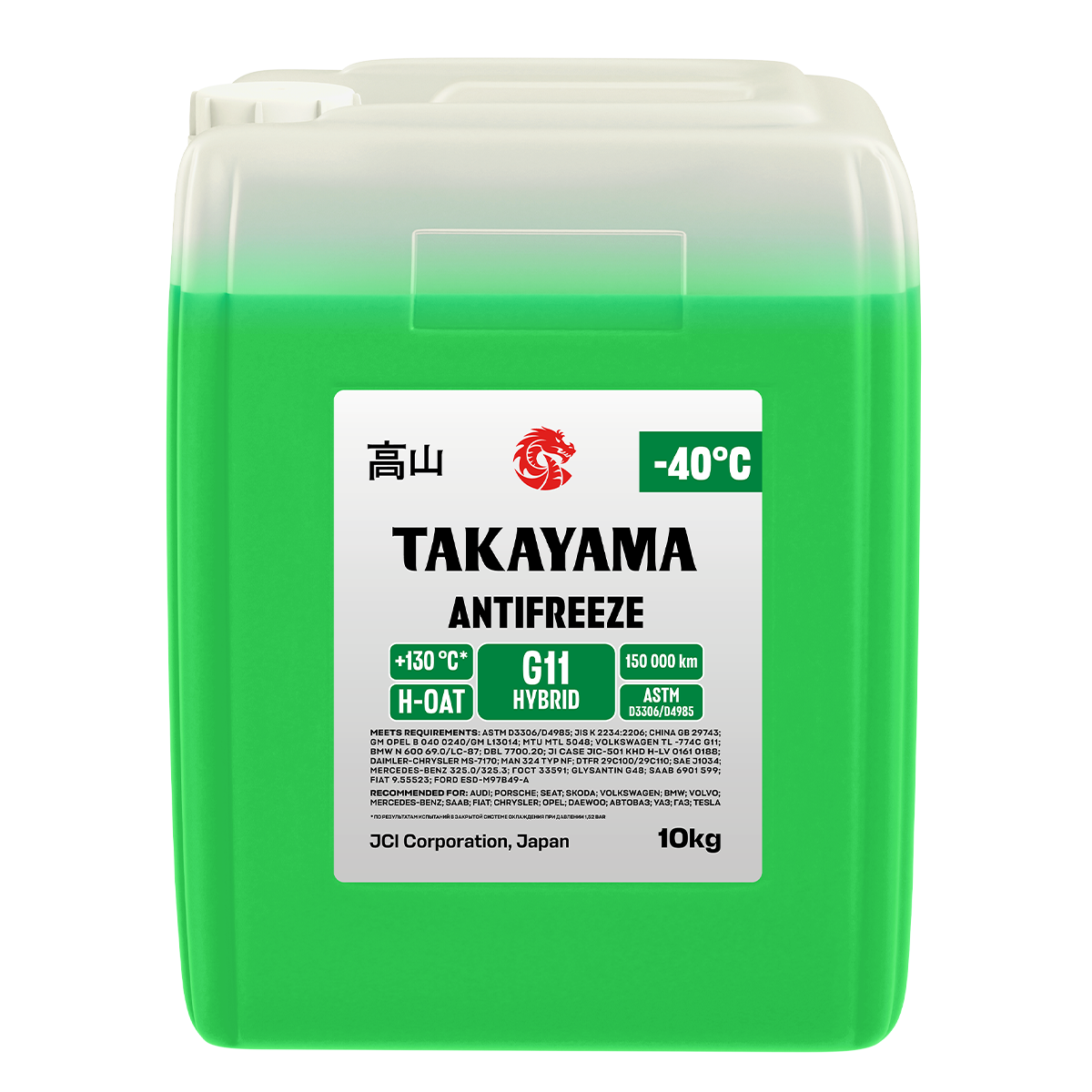 Жидкость охлаждающая низкозамерзающая Takayama Antifreeze G11 green -40 10кг