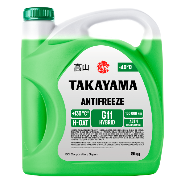 Жидкость охлаждающая низкозамерзающая Takayama Antifreeze G11 green -40 5кг