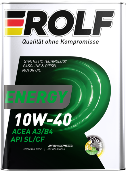 Масло моторное полусинтетическое Rolf Energy SAE 10W-40 ACEA A3/B4 API SL/CF 4л (металл)
