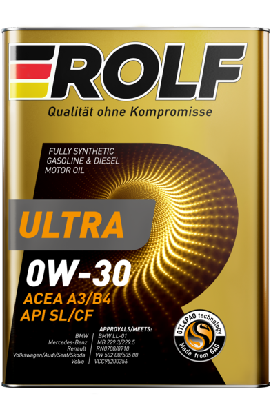 Масло моторное синтетическое Rolf Ultra SAE 0W-30 ACEA A3/B4 API SL/CF 4л (металл)