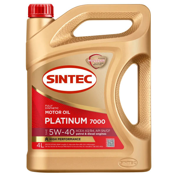 Масло моторное синтетическое Sintec Platinum 7000 SAE 5W-40 ACEA A3/B4 API SN/CF 4л