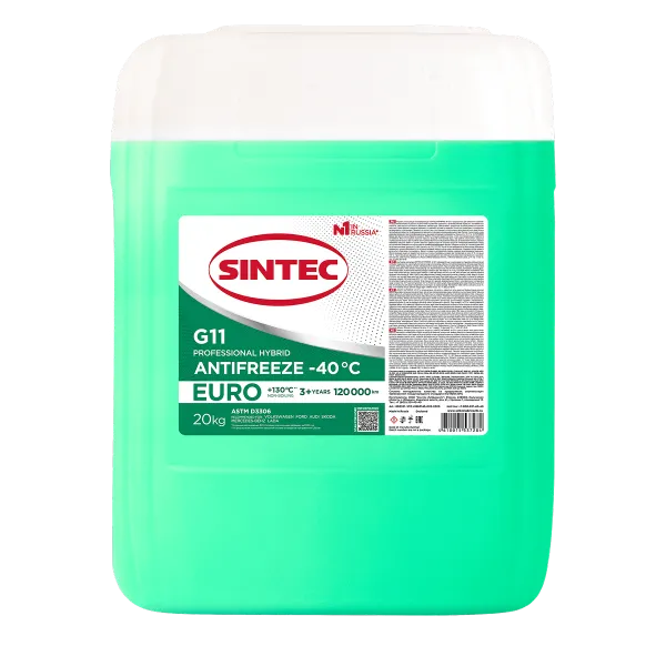 Жидкость охлаждающая низкозамерзающая Sintec Antifreeze Euro G11 green -40 20кг