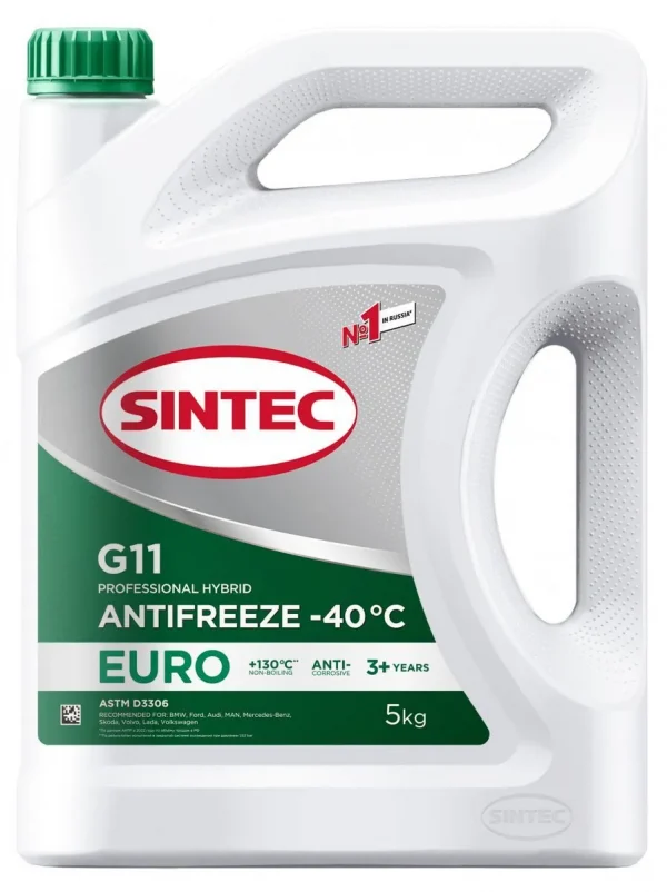Жидкость охлаждающая низкозамерзающая Sintec Antifreeze Euro G11 green -40 6кг Акция 6кг по цене 5кг